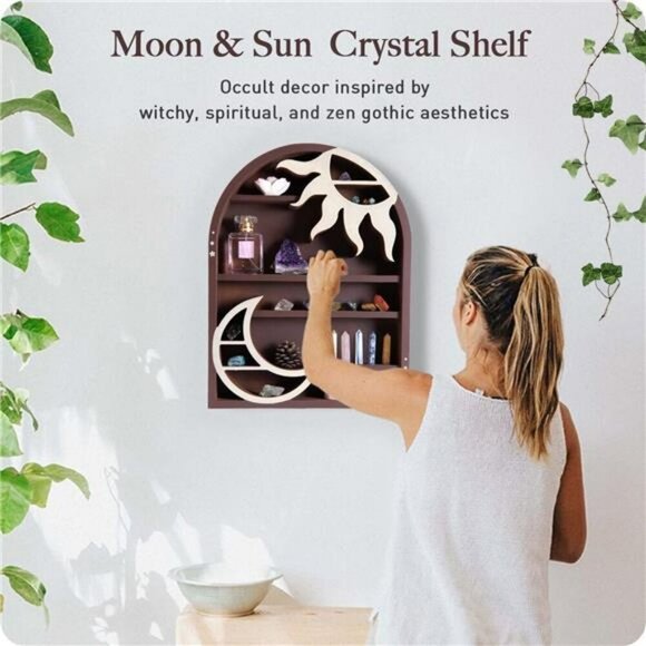 Wooden Moon Shelf Wall Decor Crystal Holder Spiritual Witchy Room Display - Picture 3 of 8